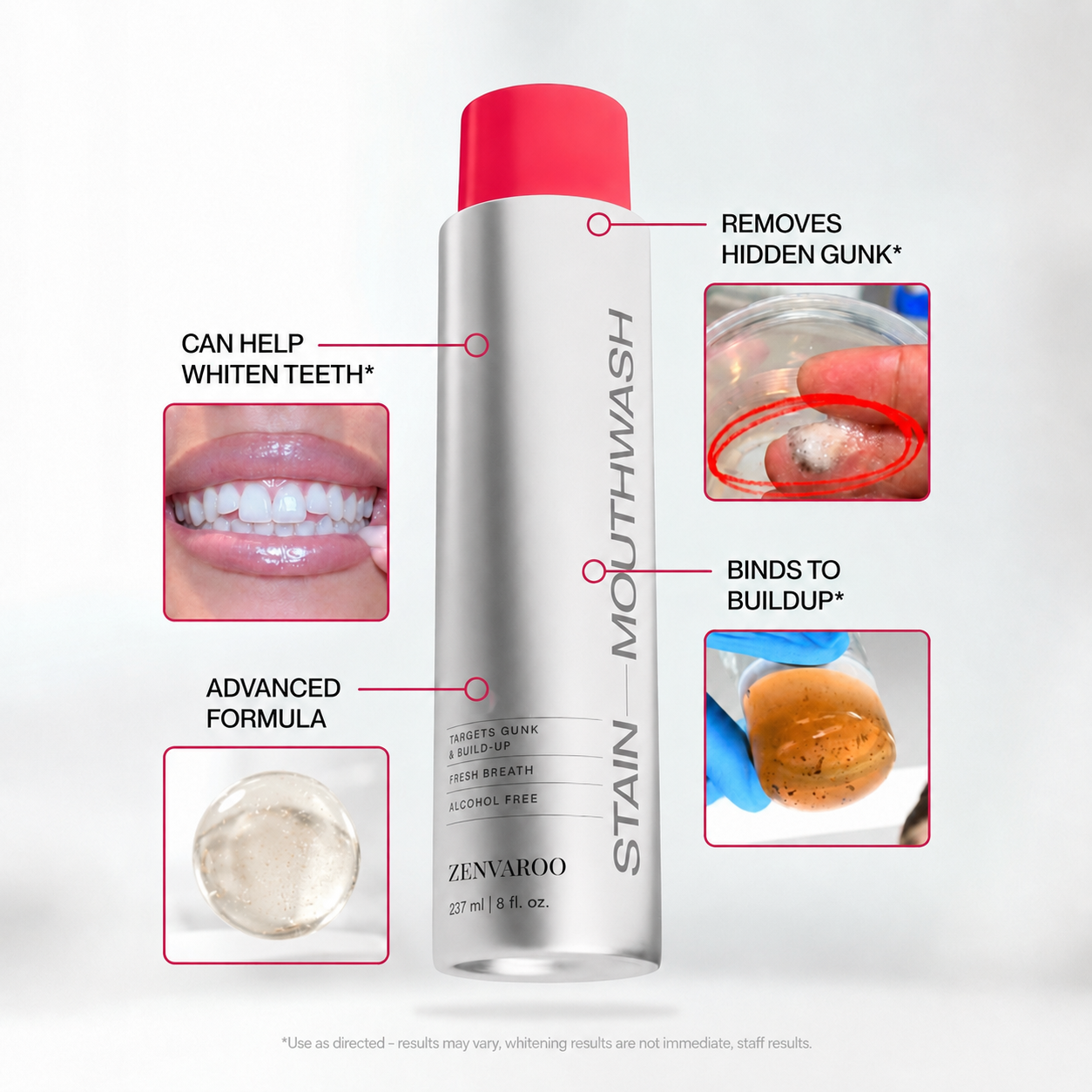 Whitening Mouthwash for White Teeth. Freshens Breath with Essential Oils 237ml